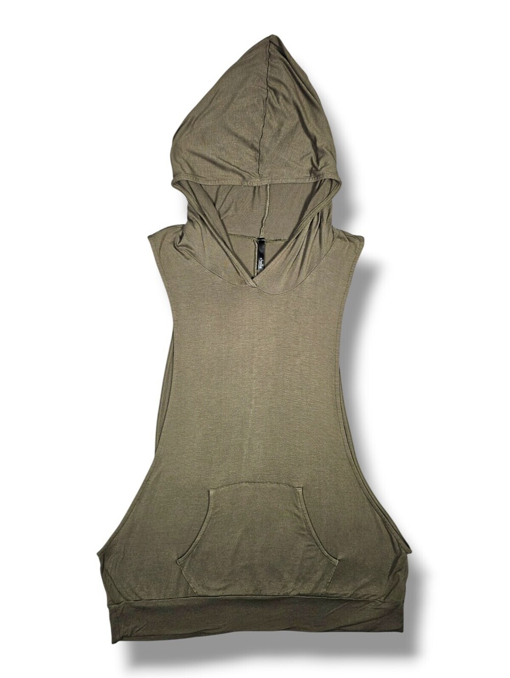 Olive Hooded Sleeveless Muscle Top Athleisure Activewear Gym Workouts Large